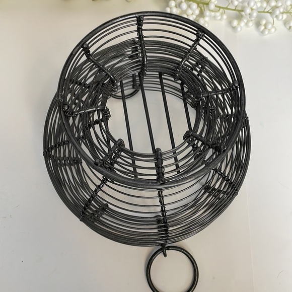 French Wire Pedestal Large Bowl Basket Farmhouse Decor - Picture 5 of 10